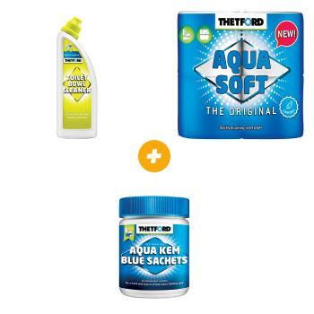 Pack Aqua-Kem bleu sachets + Papier toilette +  Nettoyant
