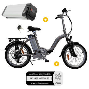 Pack  Vélo à assistance électrique pliant Classic 20'' Gris + Marquage BicyCode