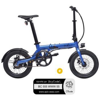 Pack Vélo à assistance électrique pliant 16'' City bleu + Marquage BicyCode