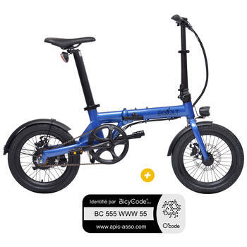 Pack Vélo à assistance électrique pliant 16'' City bleu + Marquage BicyCode