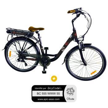 Vélo électrique CITY ROAD 26'' : Pack Vélo électrique CITY ROAD 26'' Noir, 10,4AH + Marquage BicyCode