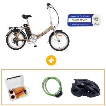 Vélos à Assistance Electrique pliant Or + Antivol à code 1,50 m +  Kit réparation + Adcolite VAE