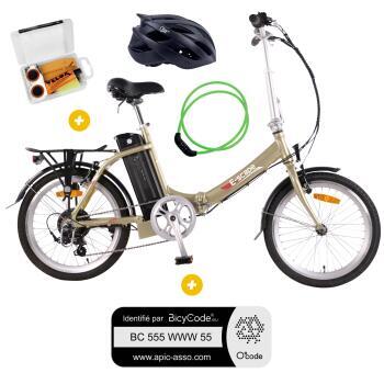 Pack Vélo à assistance électrique pliant Basic 20'' Or + Marquage BicyCode