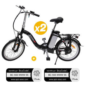 Pack 2 Vélos à assistance électrique pliants Classic 20'' Noir + Marquage BicyCode