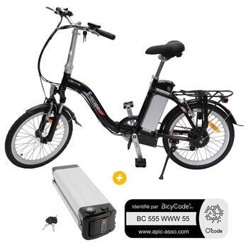 Pack Vélo à assistance électrique pliant Classic 20'' Noir + Marquage BicyCode