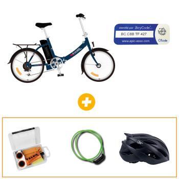 Vélos à Assistance Electrique pliant Bleu + Antivol à code 1,50 m+ Kit réparation + Adcolite