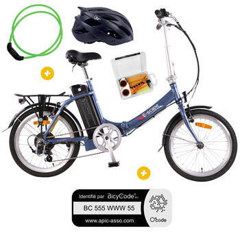 Pack Vélo à assistance électrique pliant Basic 20'' Bleu + Marquage BicyCode