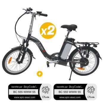 Pack 2 Vélos à assistance électrique pliants Classic 20'' Gris Anthracite + Marquage BicyCode