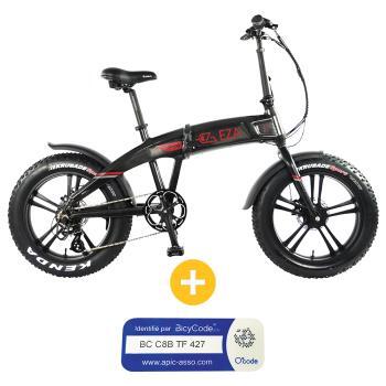 VELO A ASSISTANCE ELECTRIQUE SPORTY 20P NOIR+ MARQUAG+DECL BICYCODE