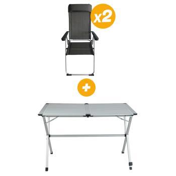 Pack 2 Fauteuils Eco Plus + Tables pliantes  Grise 4 personnes