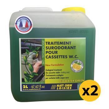 Lot de 2 bidons de traitement surodorant pour cassettes WC BIOWATER GREEN