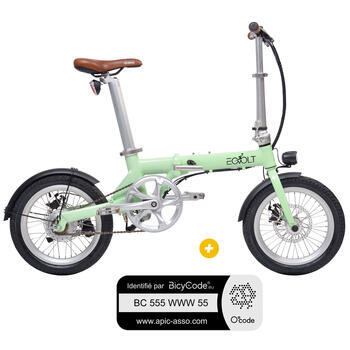 Pack Vélo à assistance électrique pliant 16'' City rétro vert + Marquage BicyCode