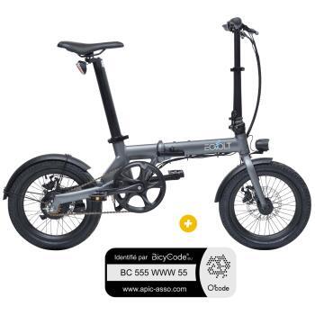 Pack Vélo à assistance électrique pliant 16'' City gris + Marquage BicyCode