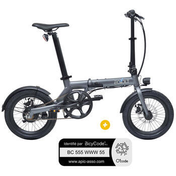 Pack Vélo à assistance électrique pliant 16'' City gris + Marquage BicyCode