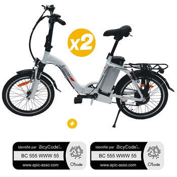 Pack 2 Vélos à assistance électrique pliants Classic 20'' Blanc + Marquage BicyCode