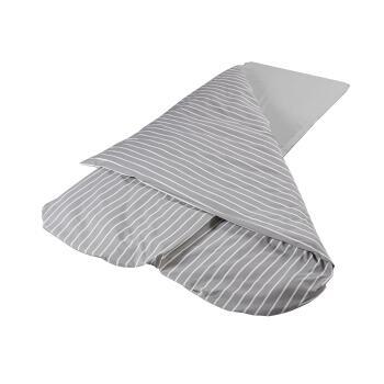 Couchage grand confort : Modèle : Lit toit relevable - Coloris : Rayé Gris - Dimensions : 120 x 190 x 4 cm