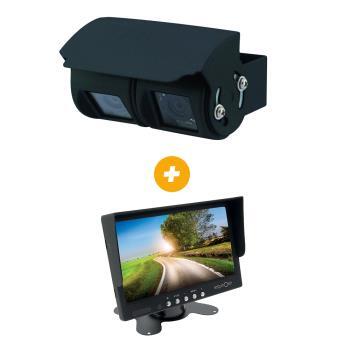 Ecran pour caméra de recul, 2 entrées   + Caméra de recul filaire Double optique noire