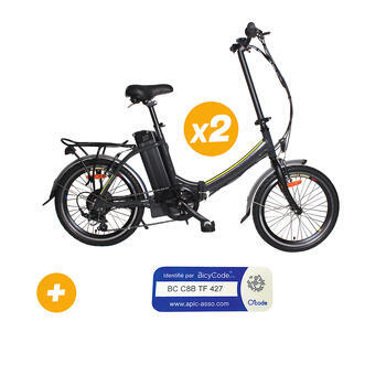 2 Vélos à assistance électrique pliant 20 Pouces Gris Basic