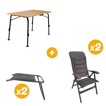 2X FAUT. 2D MESH ULTIMO S4 + 2 X REPOSE JAMBES ULTIMO S4 + TABLE BAMBOU AGORA 100x68