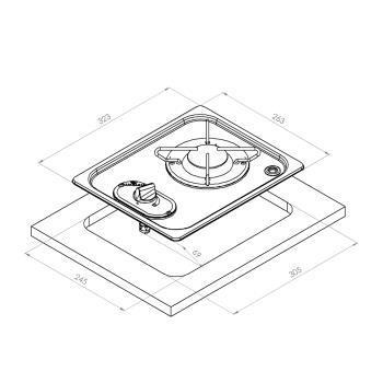 Réchaud à gaz encastrable en acier inoxydable 1 Feu 263×323