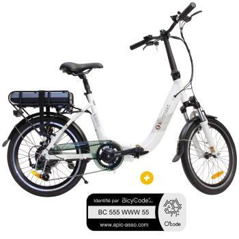 Pack  Vélo à assistance électrique pliant 20 Pouces Blanc Confort + Marquage BicyCode