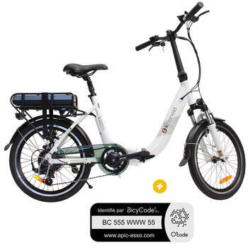 Pack  Vélo à assistance électrique pliant 20 Pouces Blanc Confort + Marquage BicyCode