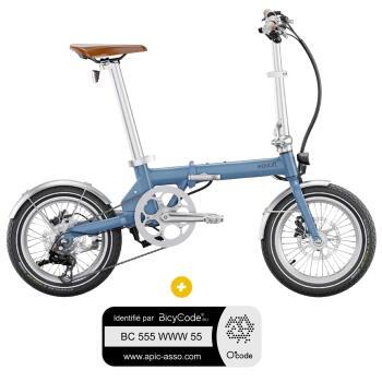 Vélo à assistance électrique pliant 16'' Morning Origins Bleu Satin Edition Vintage + Marquage Bicycode