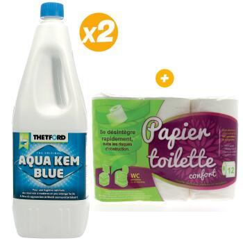 2 Aqua-Kem bleu 2 litres + Papier toilette