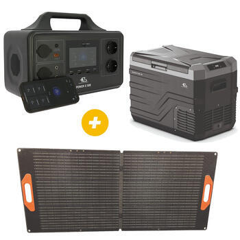 Power Station Power-E 500 + Glacière à compression 35 l grise + PANNEAU SOLAIRE VALISE 100W