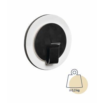 Crochet aimanté CLEVER : Noir avec patin métallique nano-gel blanc