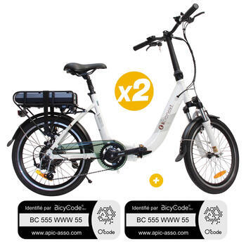 Pack 2 Vélos à assistance électrique pliants 20 Pouces Blanc Confort + Marquage BicyCode