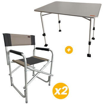 2 Fauteuils directeur Havana Coloris Beige / Gris + Table Allégria