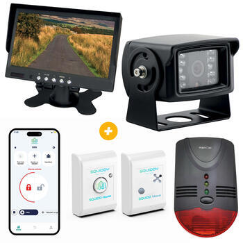 Ecran pour caméra de recul + Caméra de recul + Alarme Squidd Home & Move + Centrale d'alarme