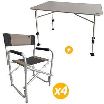 Table Allégria 4 personnes + 4 Fauteuils directeur Havana Coloris Beige / Gris