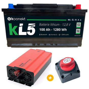 Batterie Lithium compacte KL5 300 Ah +  Coupe batterie unipolaire + Convertisseur Pur Sinus