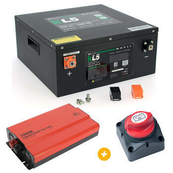 Batterie Lithium compacte KL5 200 Ah +  Coupe batterie unipolaire + Convertisseur Pur Sinus
