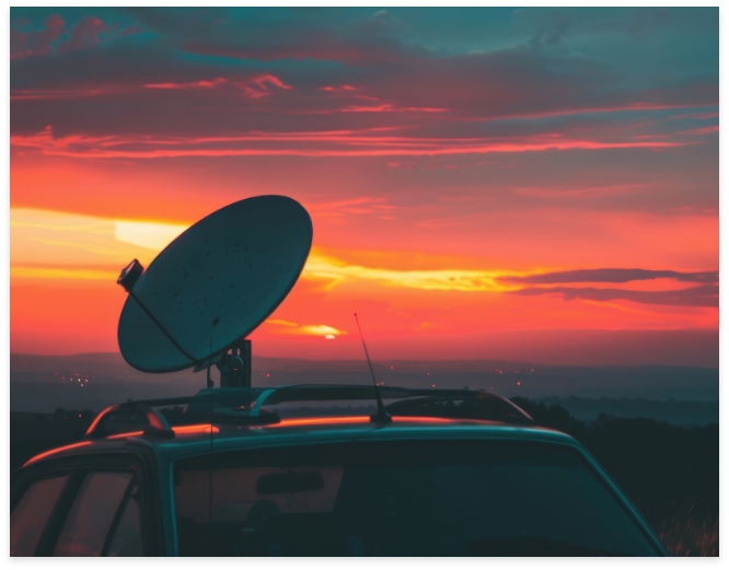 Antenne sur toit avec un couché de soleil