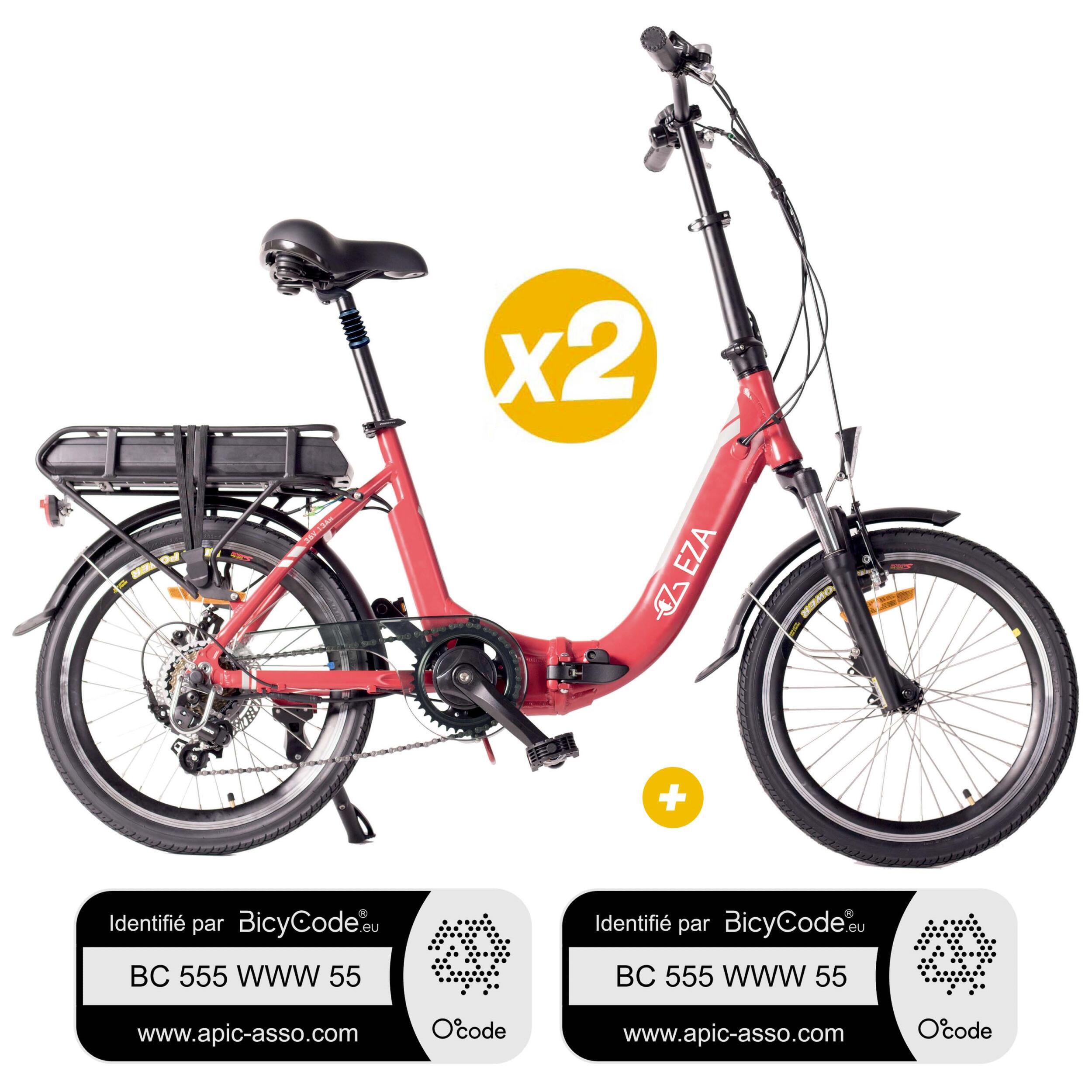 Pack 2 Vélos à assistance électrique Confort 20'' Rouge 13Ah + Marquage BicyCode