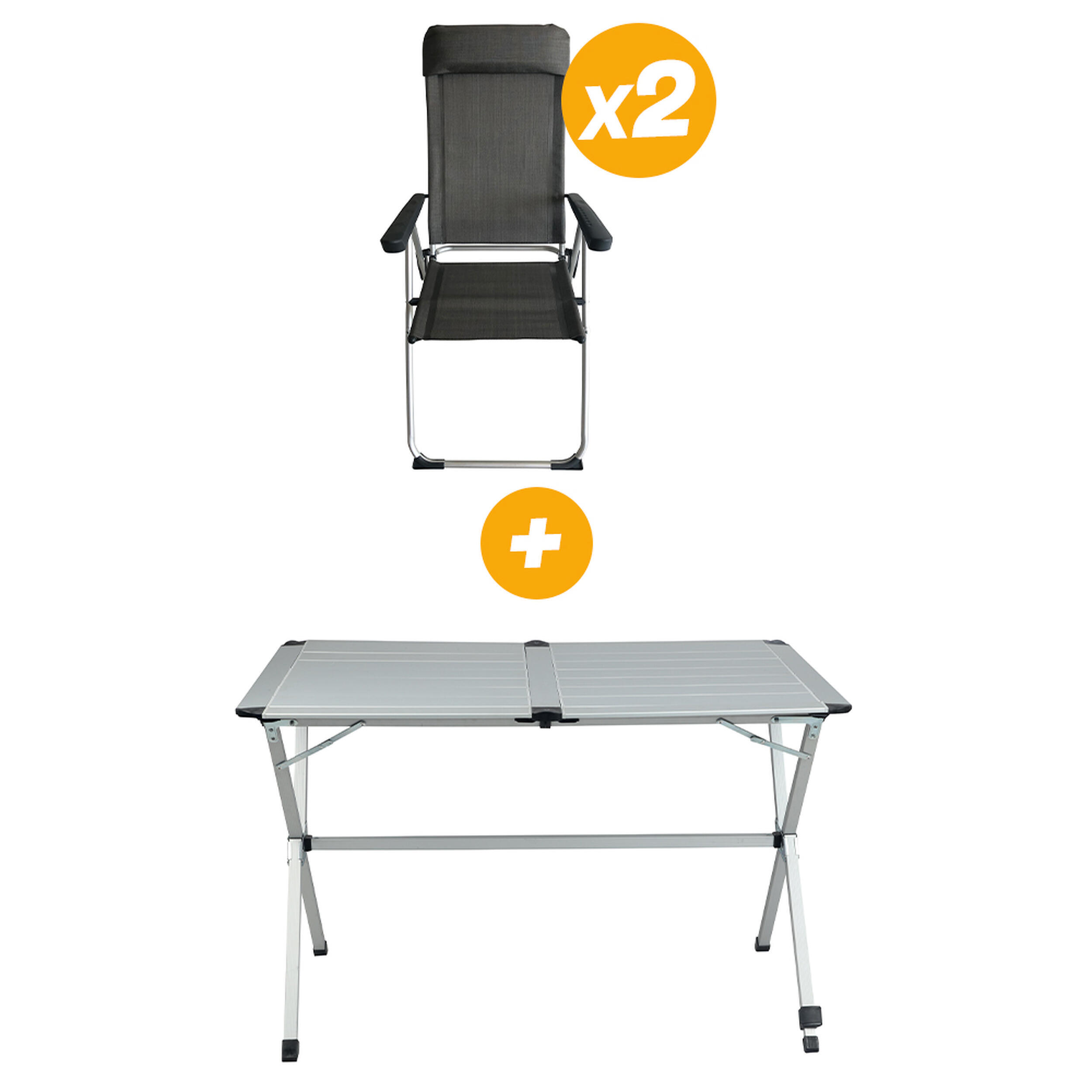 Pack 2 Fauteuils Eco Plus + Tables pliantes Grise 4 personnes