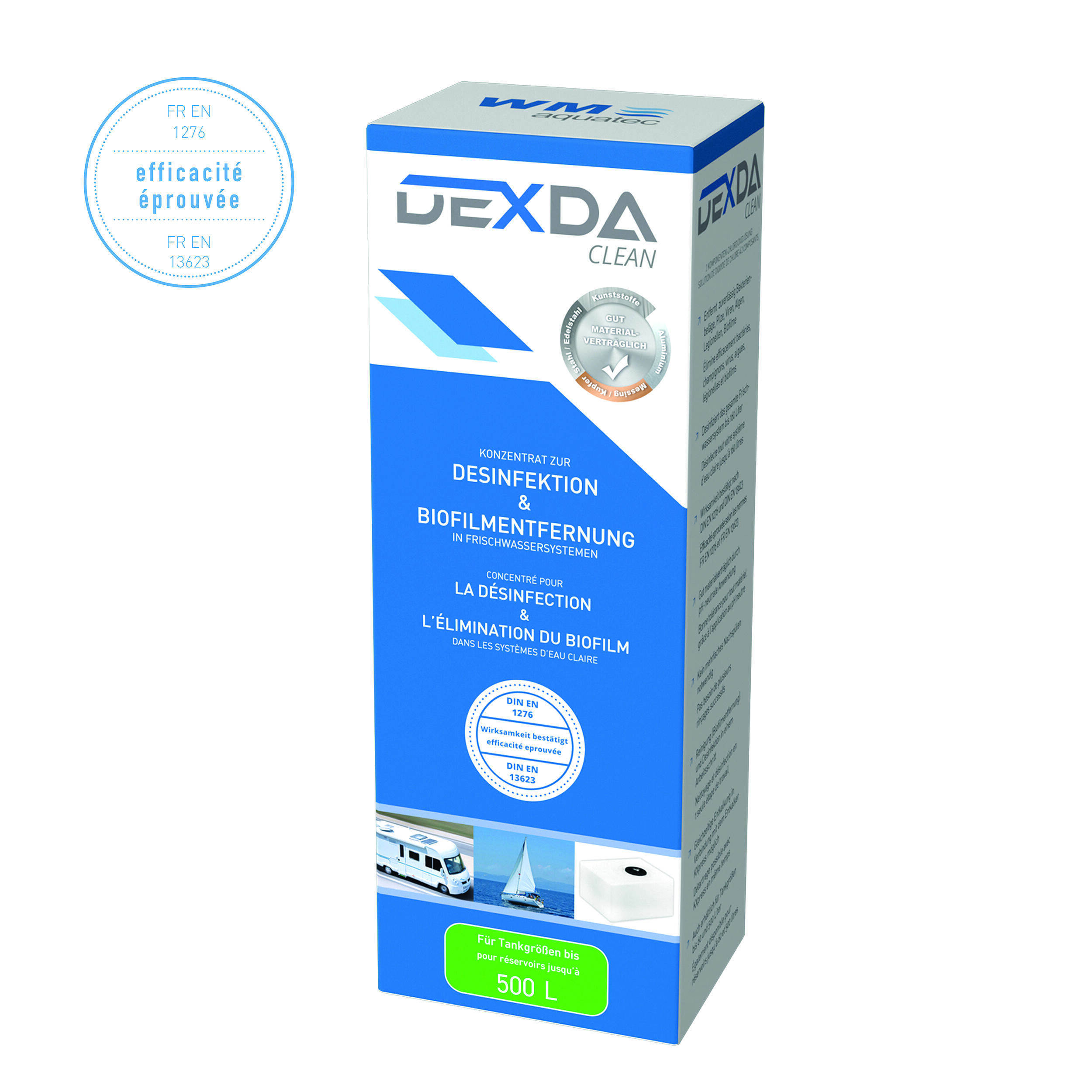 Nettoyant et désinfectant pour eau claire DEXDA Clean : Pour des réservoirs jusqu'à 500 litres.