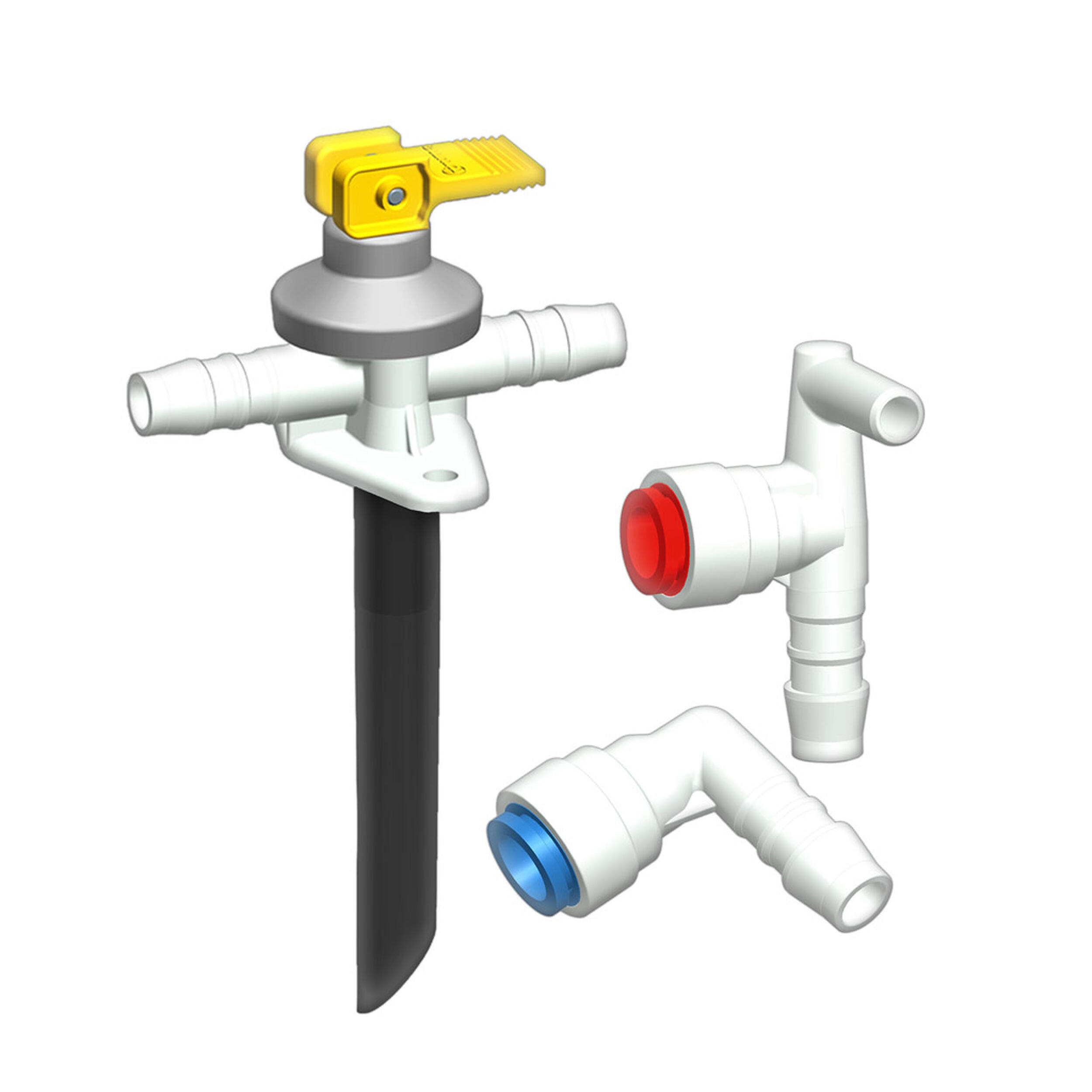 Raccordement Eau Boiler : Soupape de vidange et raccords coudés pour tuyaux d'au diam. 10mm