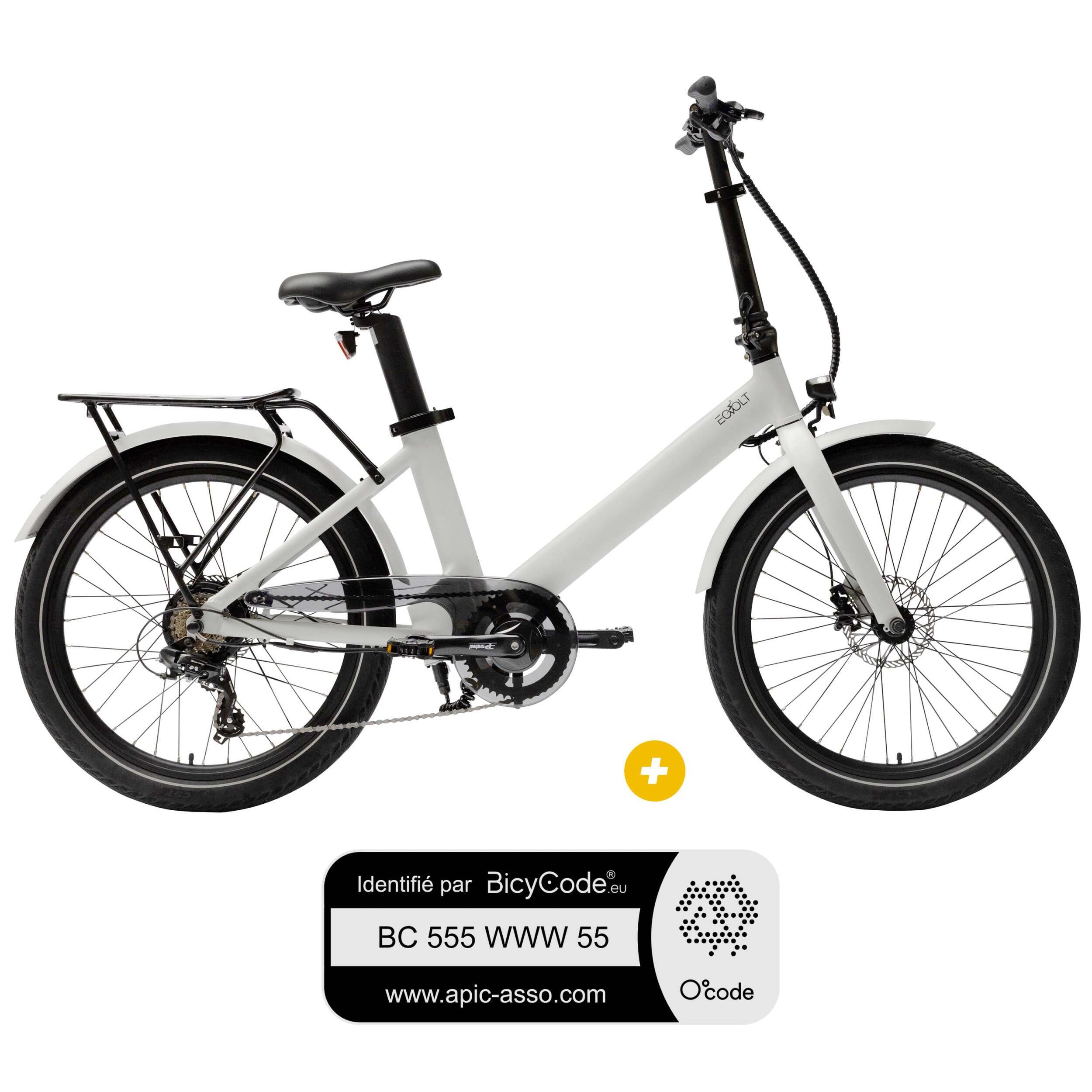 Vélo à assistance électrique semi pliant EVENING 24'' : Pack Vélo à assistance électrique semi pliant EVENING 24'' gris + Marquage BicyCode