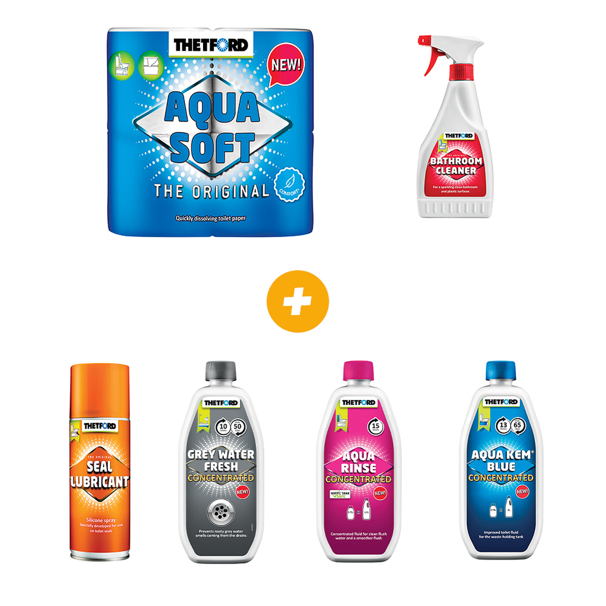 AQUA SOFT N + NET SDB + GREY WATER FRESH + AQUE KEM BLUE + AQUE RINSE + SPRAY LUBRIFIANT