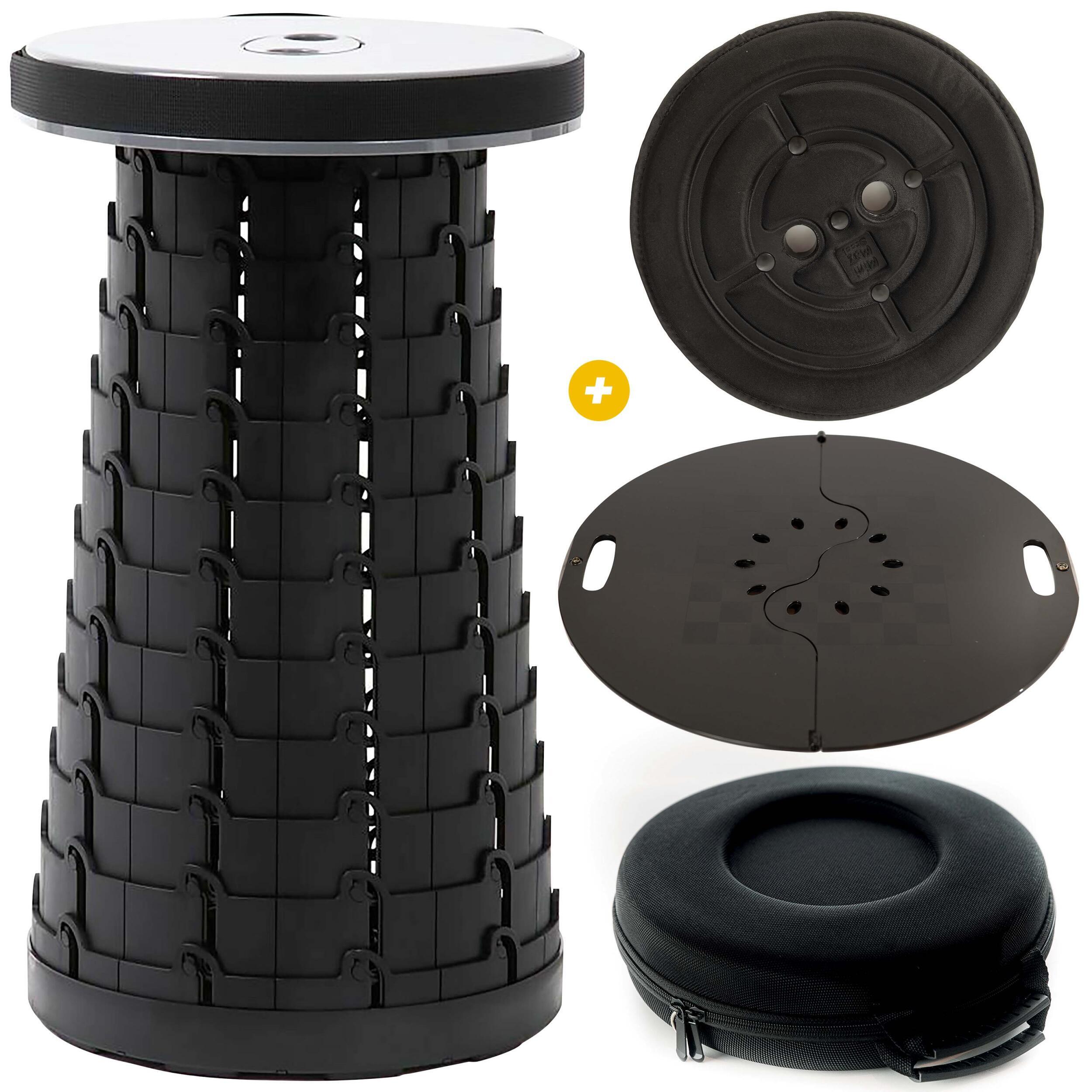 Pack Tabouret télescopique gris + Saccoche + Coussin + Plateau