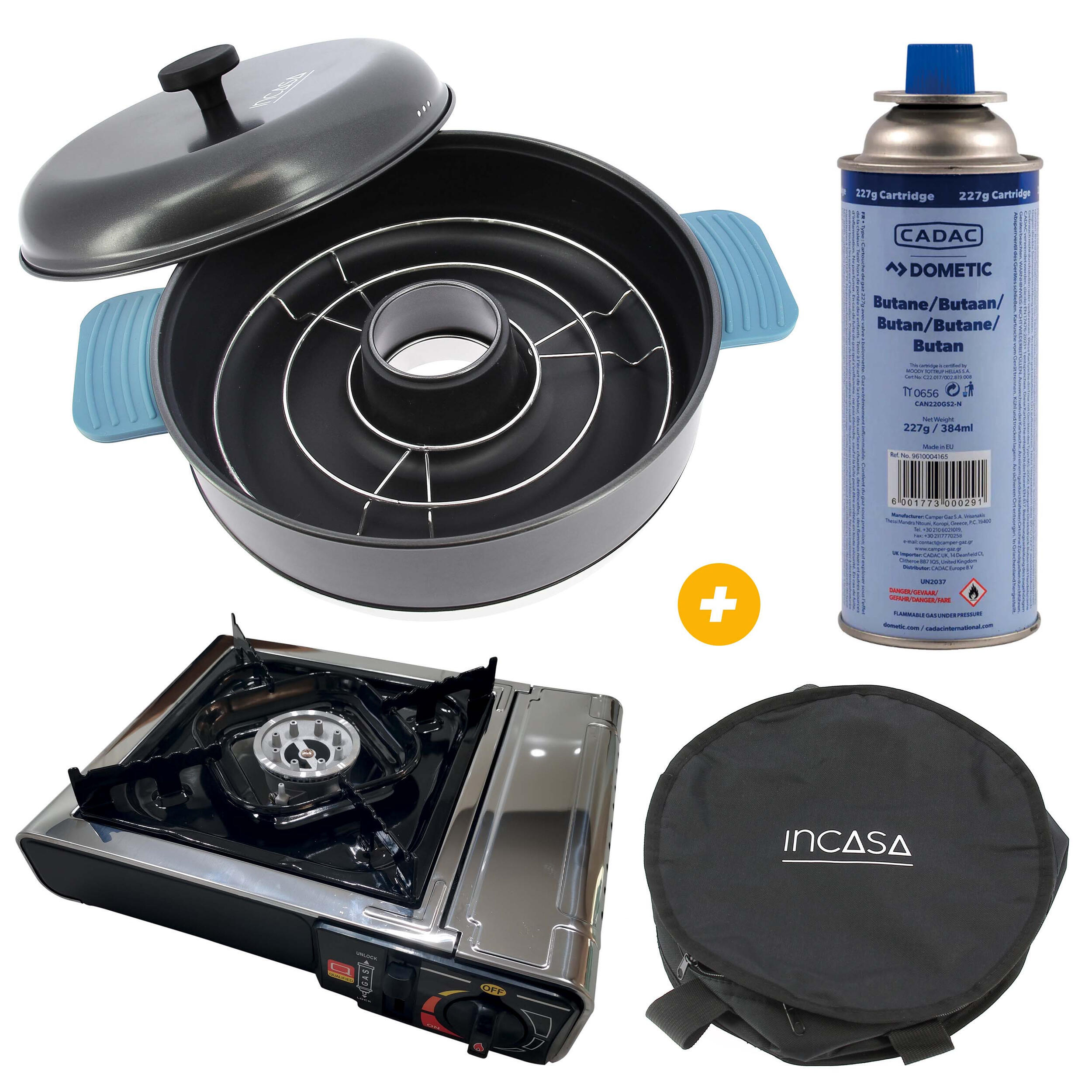 Réchaud à gaz portable 1 feu + Four nomade + Sac de rangement + Cartouche