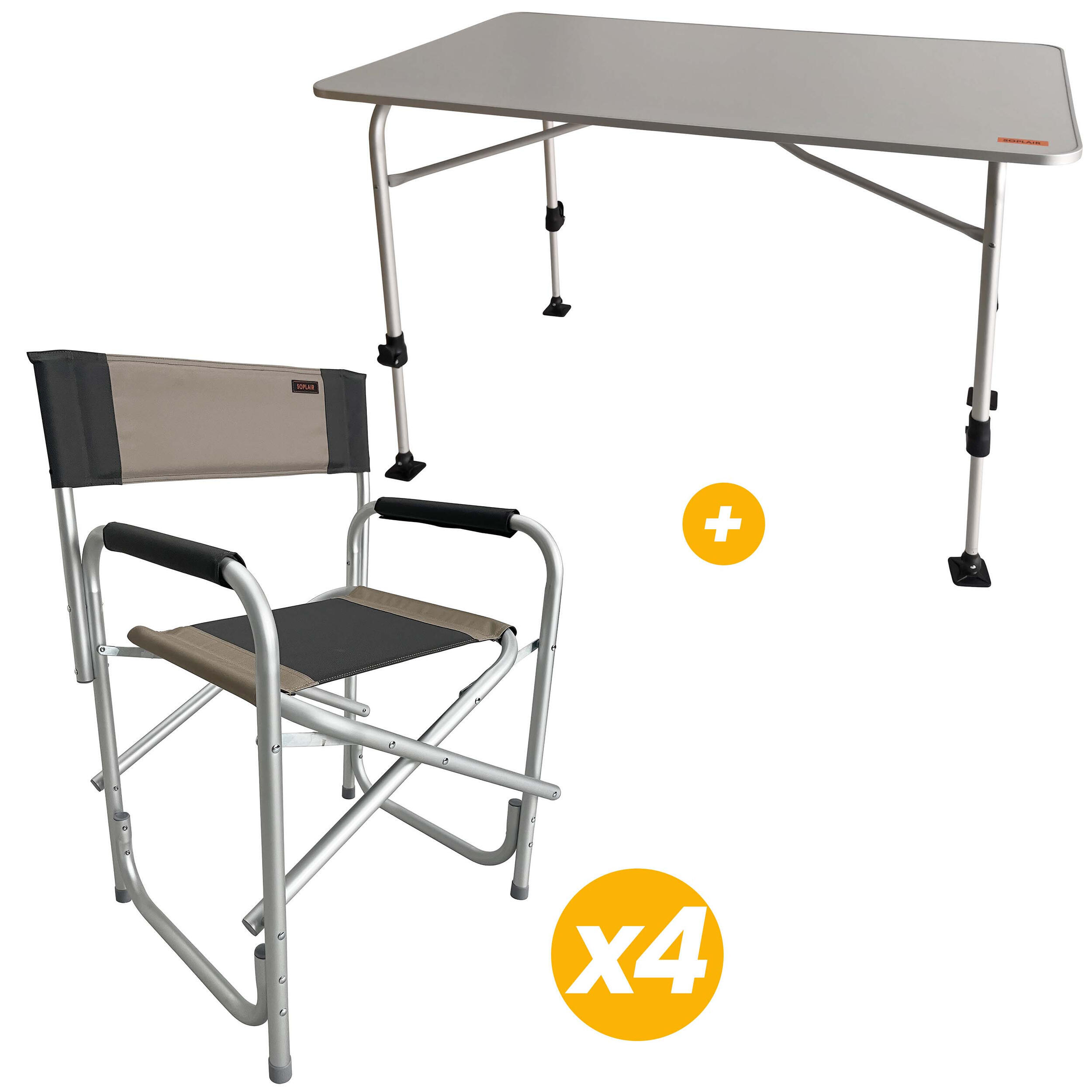 Table Allégria 4 personnes + 4 Fauteuils directeur Havana Coloris Beige / Gris