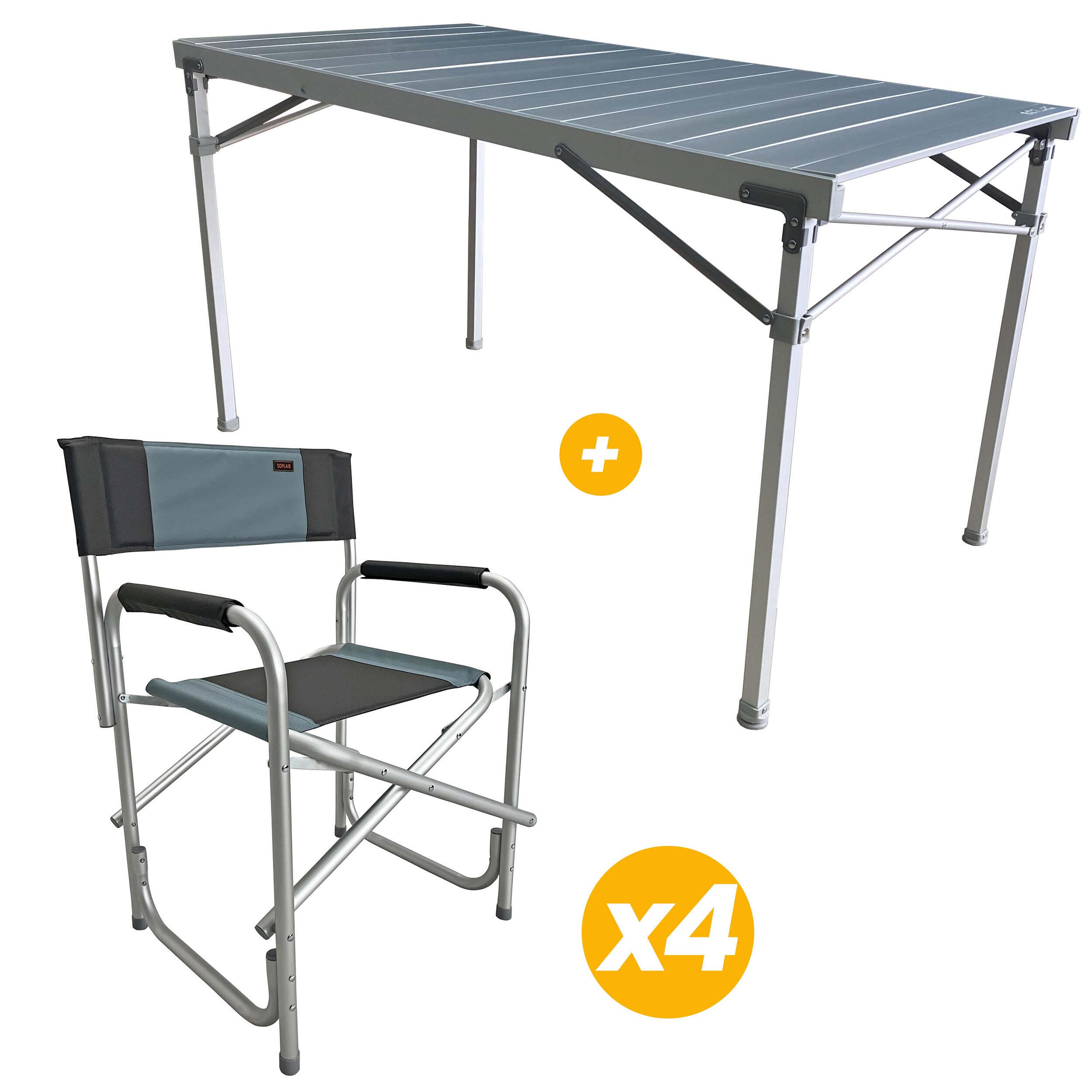 Table Flex Alu 6 personnes + 4 Fauteuils directeur Havana Coloris  Bleu Clair / Gris